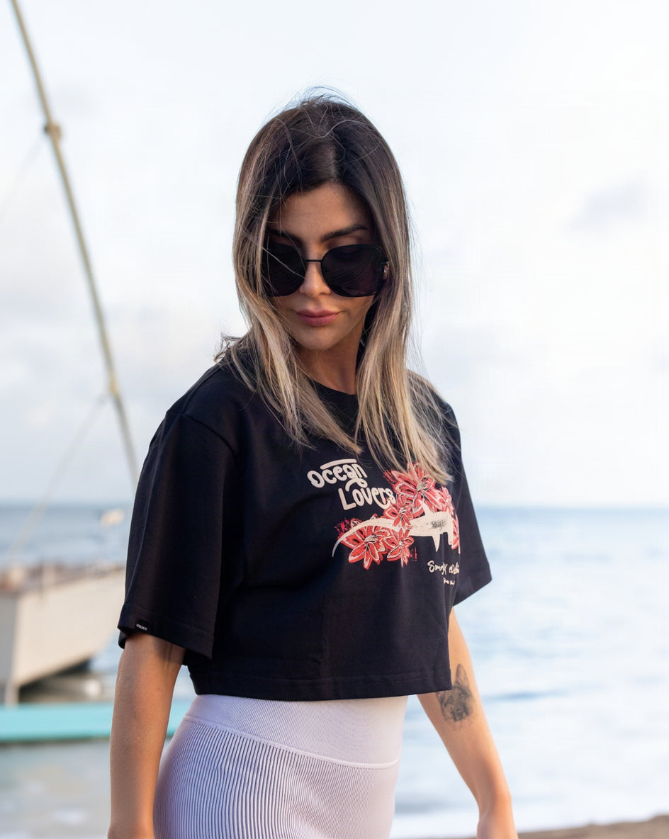 Croptop Hammerhead Ocean Lovers - Negro